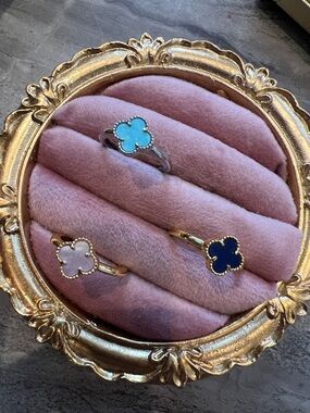 Set of 3 mini size Clover Rings Turquoise, Navy & pink Jewelry new adjustable